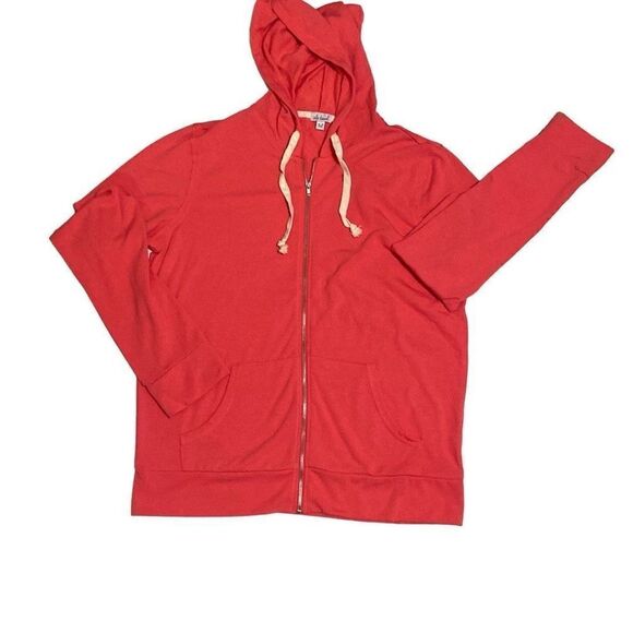 Cole Daniel Peach Coral Full Zip Up Jacket Hoodie Drawstring Pockets Women Sz XL - Picture 1 of 7